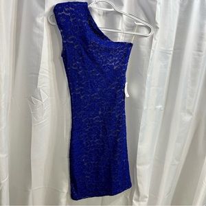 NWT Brian Lichtenberg Royal Blue Lace Cocktail Dress Shoulder Small $385 Retail